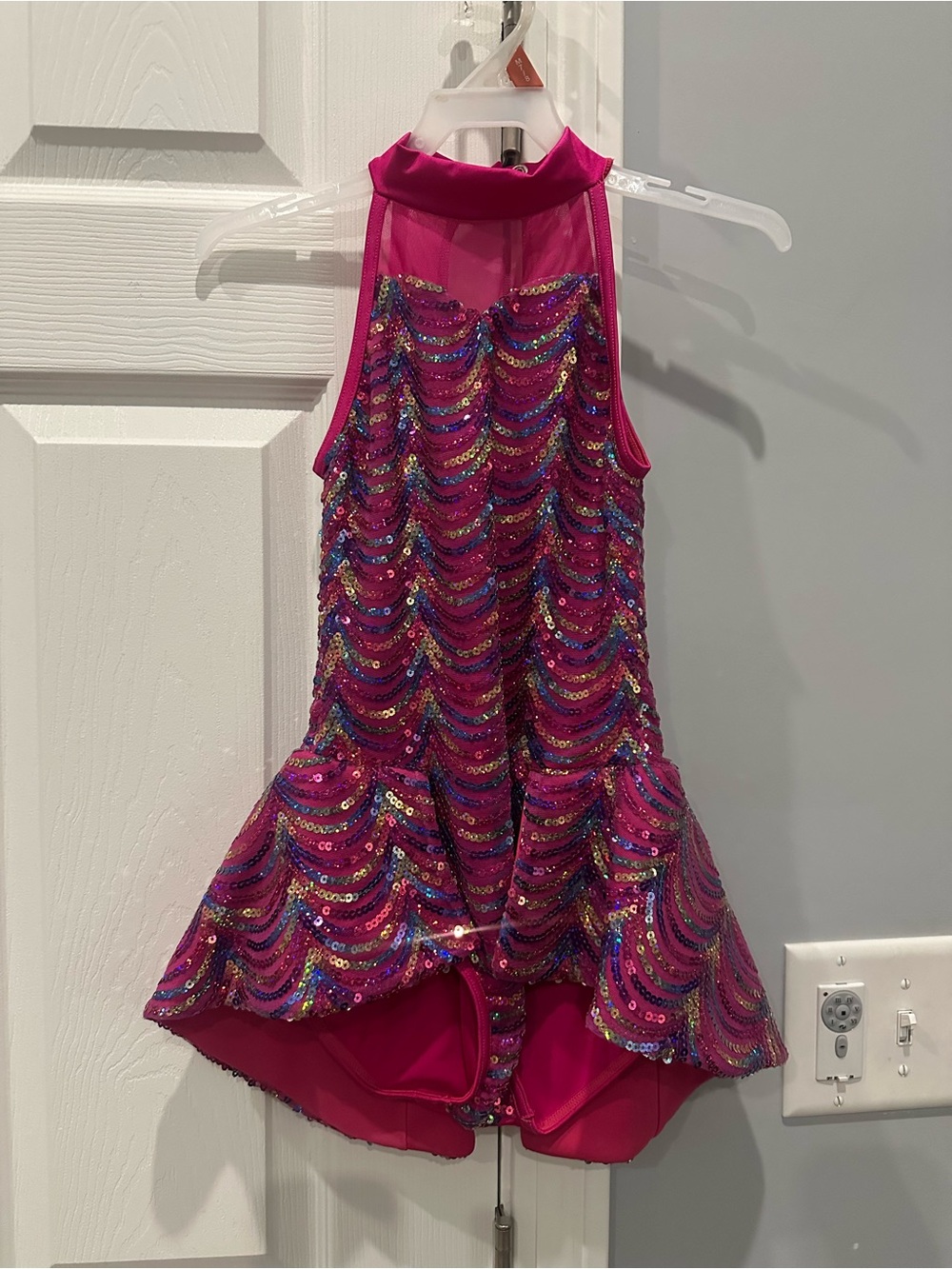 Weissman Hot Pink Sequin Halter Dance Dress